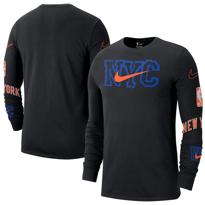 Men's New York Knicks Black 2022/23 City Edition Essential Expressive Long Sleeve T-Shirt